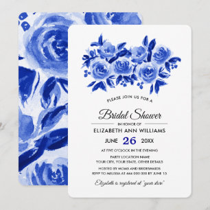 Invitation Fête des mariées d'aquarelle Royal Blue Floral