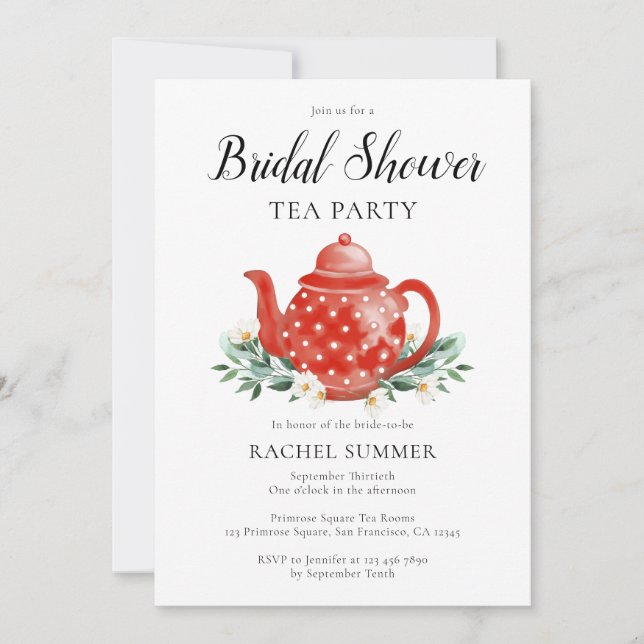 Invitation Fête des mariées d'aquarelle Tea Party (Devant)
