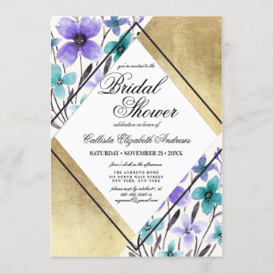 Invitation Fête des mariées d'aquarelle Turquoise violet or