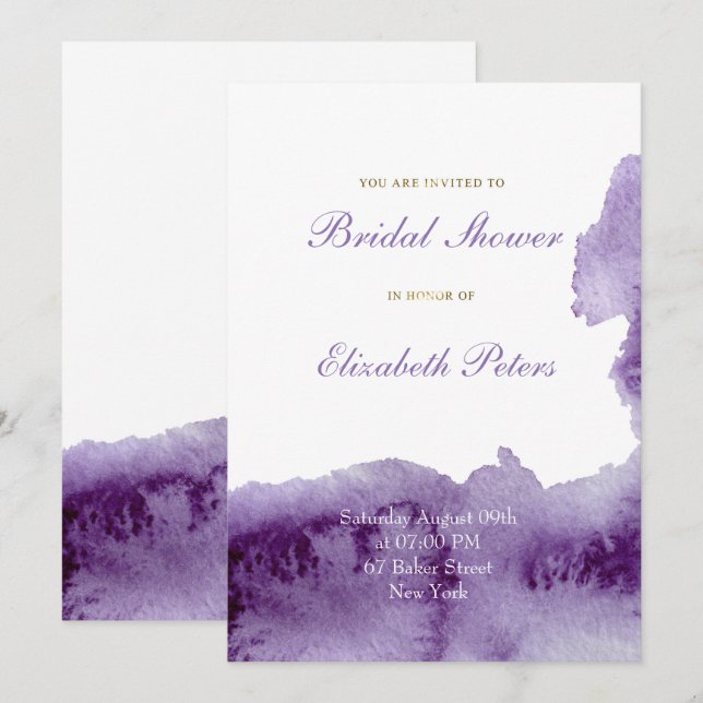 Invitation Fête des mariées d'aquarelle ultra violette (Devant / Derrière)