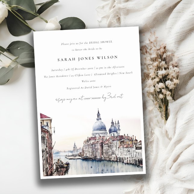 Invitation Fête des mariées d'aquarelle Venice Italie Canals (Créateur téléchargé)