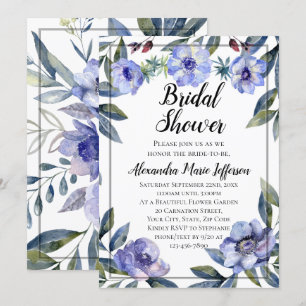 Invitation Fête des mariées d'aquarelle violet à fleur d'aném