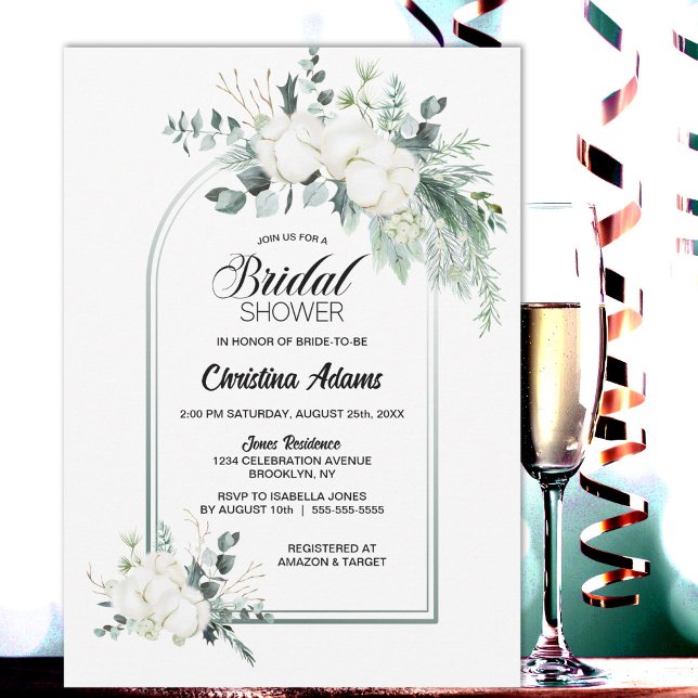 Invitation Fête des mariées d'arc Eucalyptus Fleur de Coton (Créateur téléchargé)