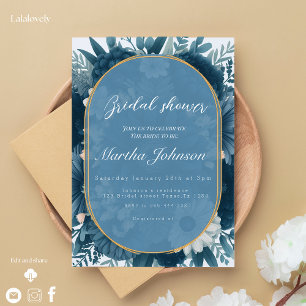 Invitation Fête des mariées d'arrangement floral bleu marine