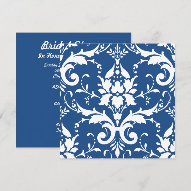 Invitation Fête des mariées d'Arrière - plan blanc Damas et b (Devant / Derrière)