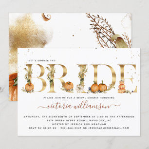 Invitation Fête des mariées d'automne citrouille Gold Elegant