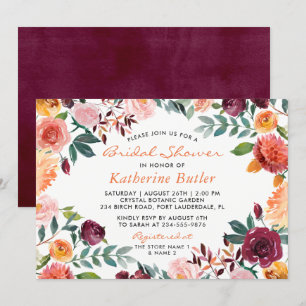 Invitation Fête des mariées d'automne des fleurs roses orange