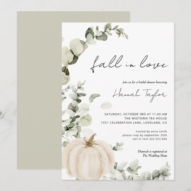 Invitation Fête des mariées d'automne du Citrouille blanc Euc (Devant / Derrière)