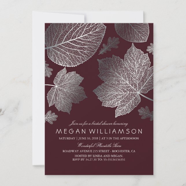 Invitation Fête des mariées d'automne Feuille d'argent et de  (Devant)
