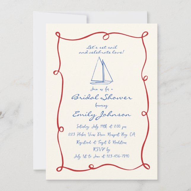 Invitation Fête des mariées de bateau nautique rétro écrit à  (Devant)