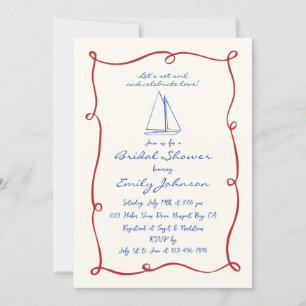Invitation Fête des mariées de bateau nautique rétro écrit à 
