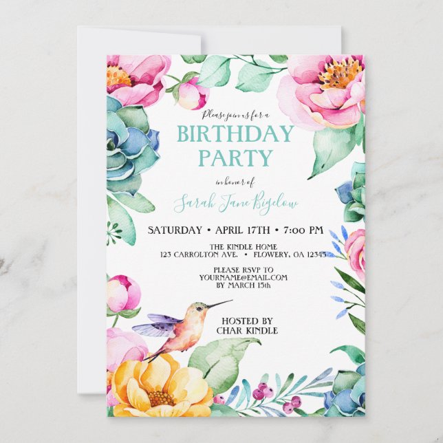 Invitation Fête des mariées de Boho de colibri (Devant)