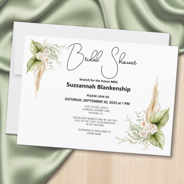 Invitation Fête des mariées de bordure du coin floral élégant (Bridal shower template invitation front has a solid white back)