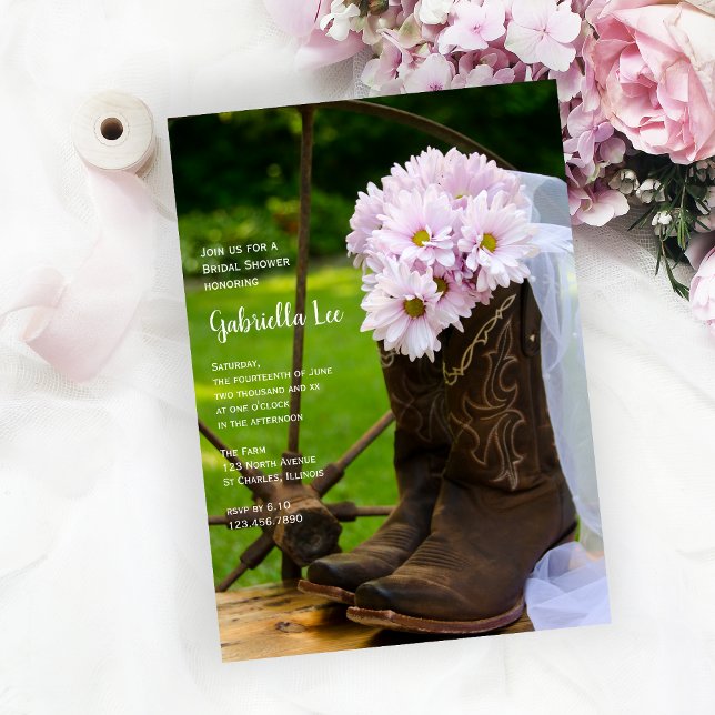 Invitation Fête des mariées de bottes de cowboy rose rustique (Créateur téléchargé)
