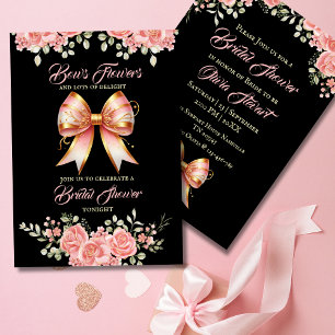 Invitation Fête des mariées de boue fleurie or et rose