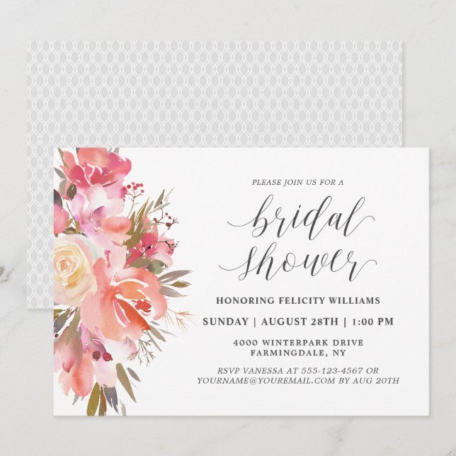 Invitation Fête des mariées de bouquet floral Dreamy Watercol (Devant / Derrière)