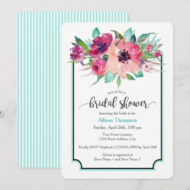 Invitation Fête des mariées de bouquet floral féminin (Devant / Derrière)