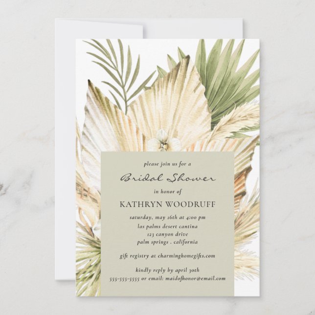 Invitation Fête des mariées de bouquet floral moderne Pampas  (Devant)