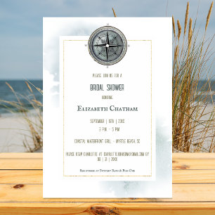 Invitation Fête des mariées de boussole marine vintage