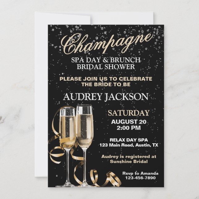 Invitation Fête des mariées de Brunch Champagne et Spa Day (Devant)