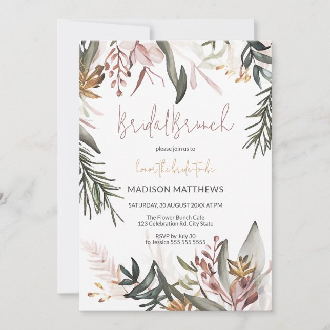 Invitation Fête des mariées de Brunch de la mariée de Boho Tr (Devant)