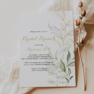 Invitation Fête des mariées de Brunch de mariage Gold Green F