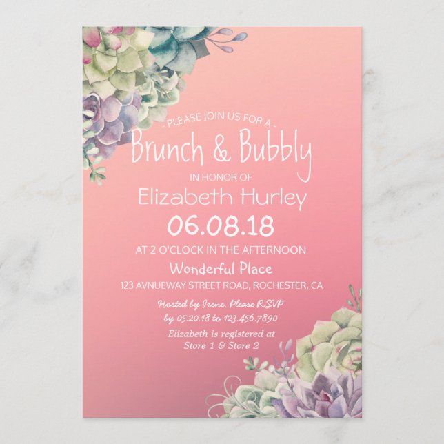 Invitation Fête des mariées de brunch et bulle Aquarelle Succ (Devant)