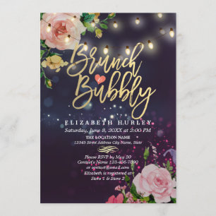 Invitation Fête des mariées de brunch et bulle Lumières à cor