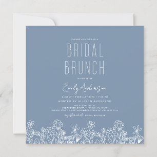 Invitation Fête des mariées de brunch Fleur sauvage bleu Dust