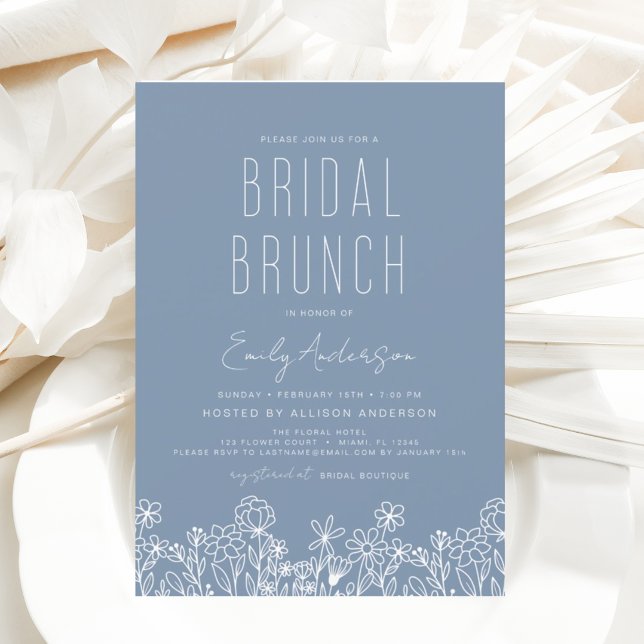 Invitation Fête des mariées de brunch Fleur sauvage bleu Dust (Créateur téléchargé)