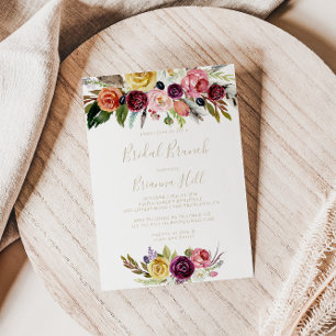Invitation Fête des mariées de Brunch Floral Boho Or