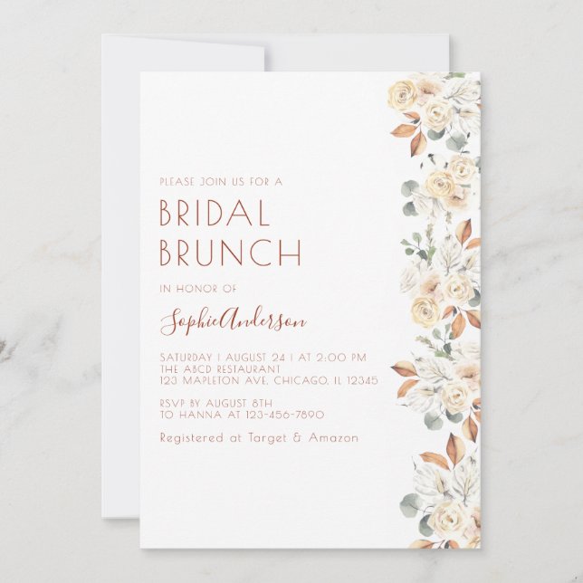 Invitation Fête des mariées de Brunch Floral d'automne modern (Devant)