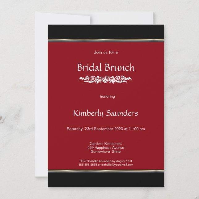Invitation Fête des mariées de brunch moderne Red Black White (Devant)