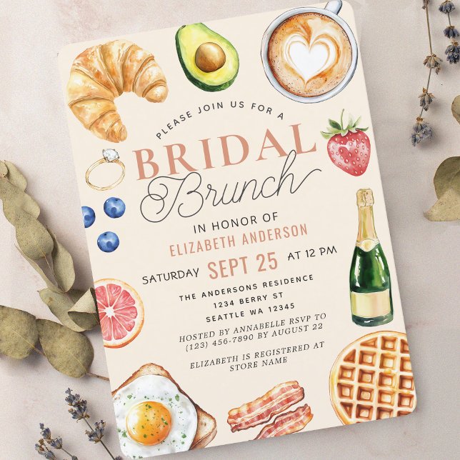 Invitation Fête des mariées de brunch nuptiale au café aquare (Créateur téléchargé)