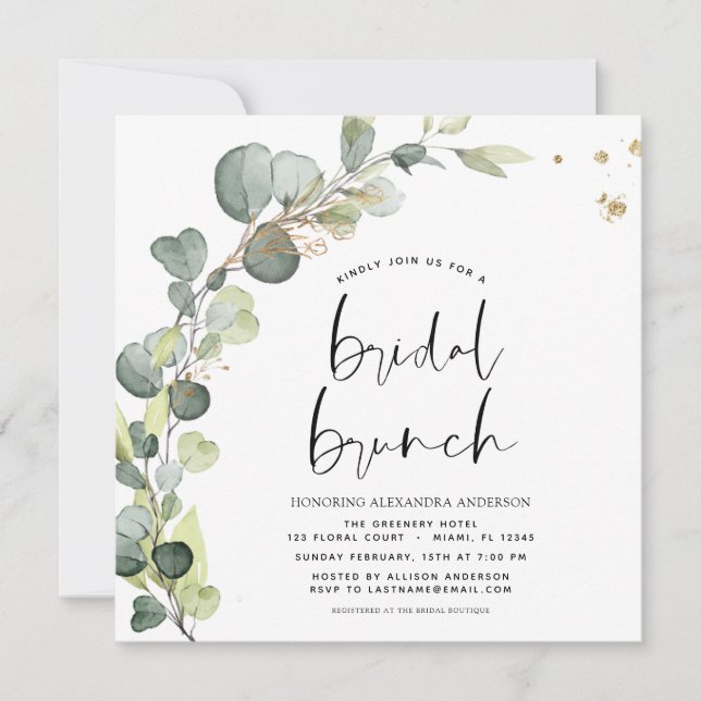 Invitation Fête des mariées de brunch nuptiale Eucalyptus (Devant)