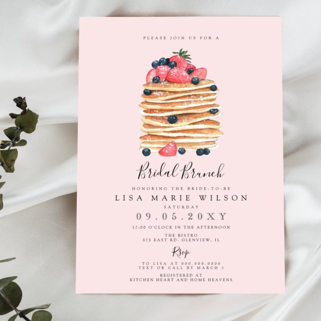 Invitation Fête des mariées de brunch nuptiale Pink Pancakes (Créateur téléchargé)