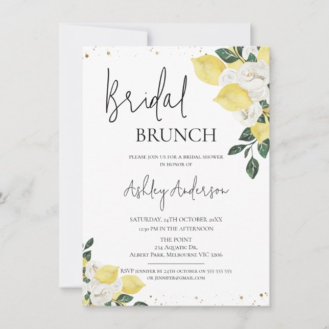 Invitation Fête des mariées de brunch Rose moderne au citron (Devant)