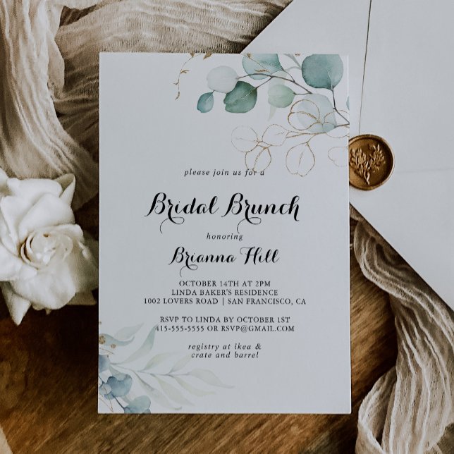 Invitation Fête des mariées de Brunch Rustique Gold Floral (Créateur téléchargé)
