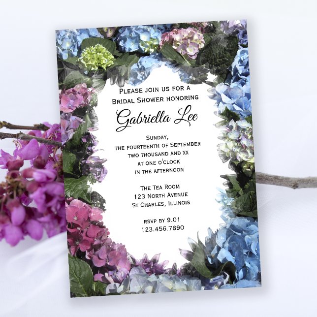 Invitation Fête des mariées de cadre de fleurs d'Hydrangea (Créateur téléchargé)