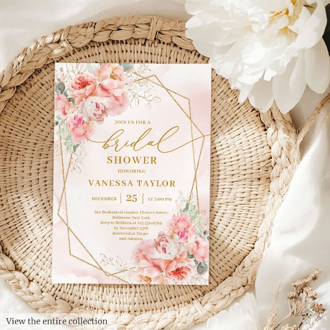 Invitation Fête des mariées de cadre de Parties scintillant o (Modern Boho Blush Gold Glitter Frame Bridal Shower Invite)