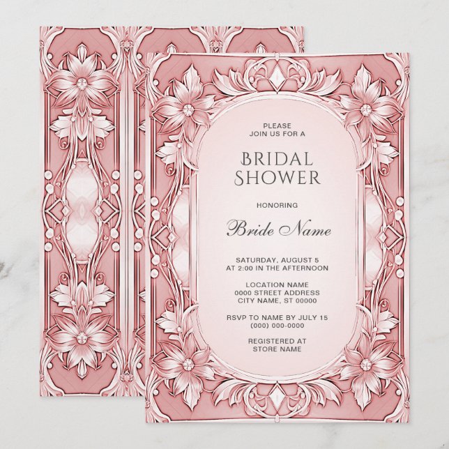 Invitation Fête des mariées de cadre rose (Devant / Derrière)
