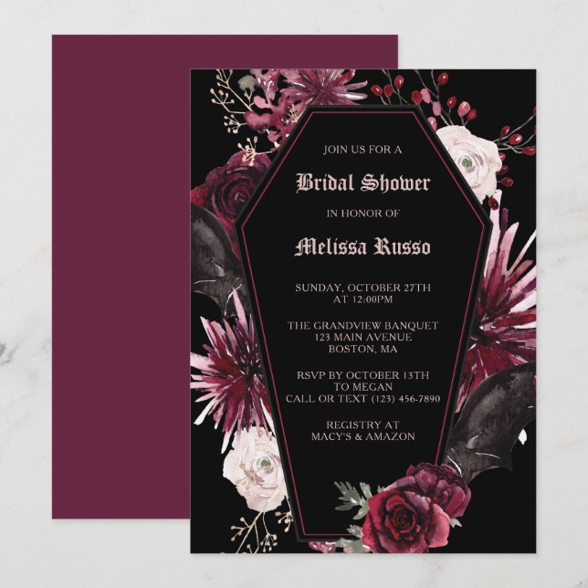 Invitation Fête des mariées de café Rose noir élégant (Devant / Derrière)