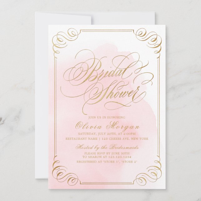 Invitation Fête des mariées de calligraphie brillante or (Devant)