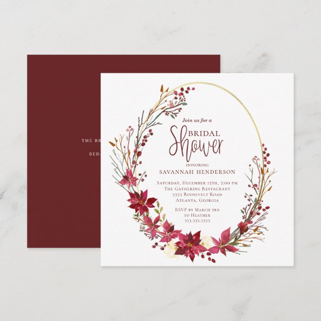 Invitation Fête des mariées de calligraphie d'hiver Deep Red  (Devant / Derrière)