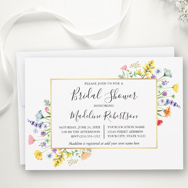 Invitation Fête des mariées de calligraphie Fleur sauvage aqu (Customize to change text color or text style.)