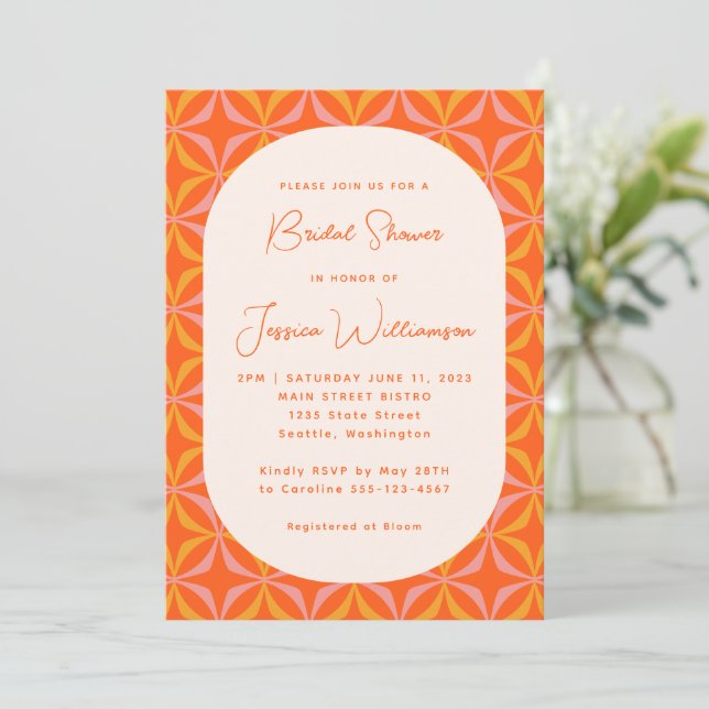 Invitation Fête des mariées de calligraphie moderne Orange Re (Debout devant)