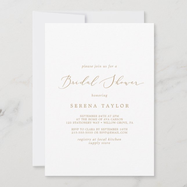 Invitation Fête des mariées de calligraphie Or Delicate (Devant)