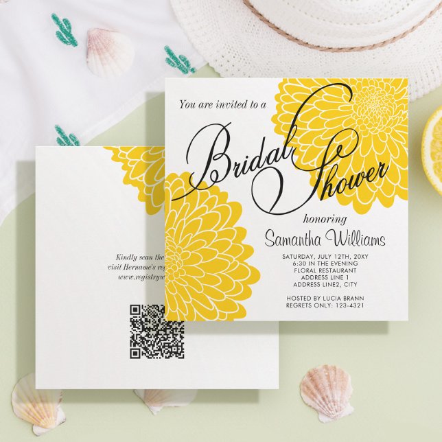 Invitation Fête des mariées de Carré de code QR Chrysanthemum (Créateur téléchargé)