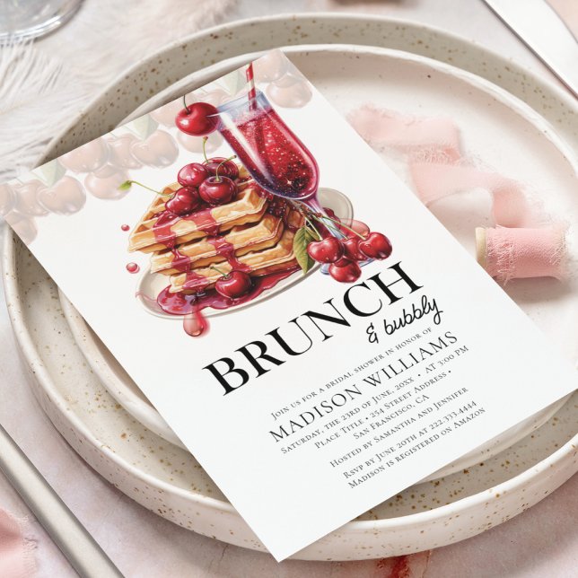 Invitation Fête des mariées de cerise Brunch & Bubbly (Créateur téléchargé)