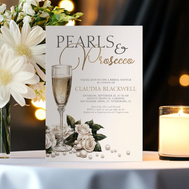 Invitation Fête des mariées de champagne Pearls Prosecco (Créateur téléchargé)